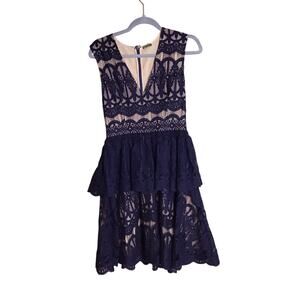 Women Lace Dress  Sz.Sm  Blue Anthropologie TL The Letter Peplum V neck tiered